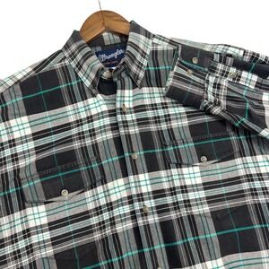Vintage Wrangler Western Button Up Shirt Mens XL Plaid Cowboy Brushpopper‎